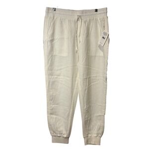 Splendid Jogger Pants Women Large White NEW Linen Blend Drawstring Summer Beach